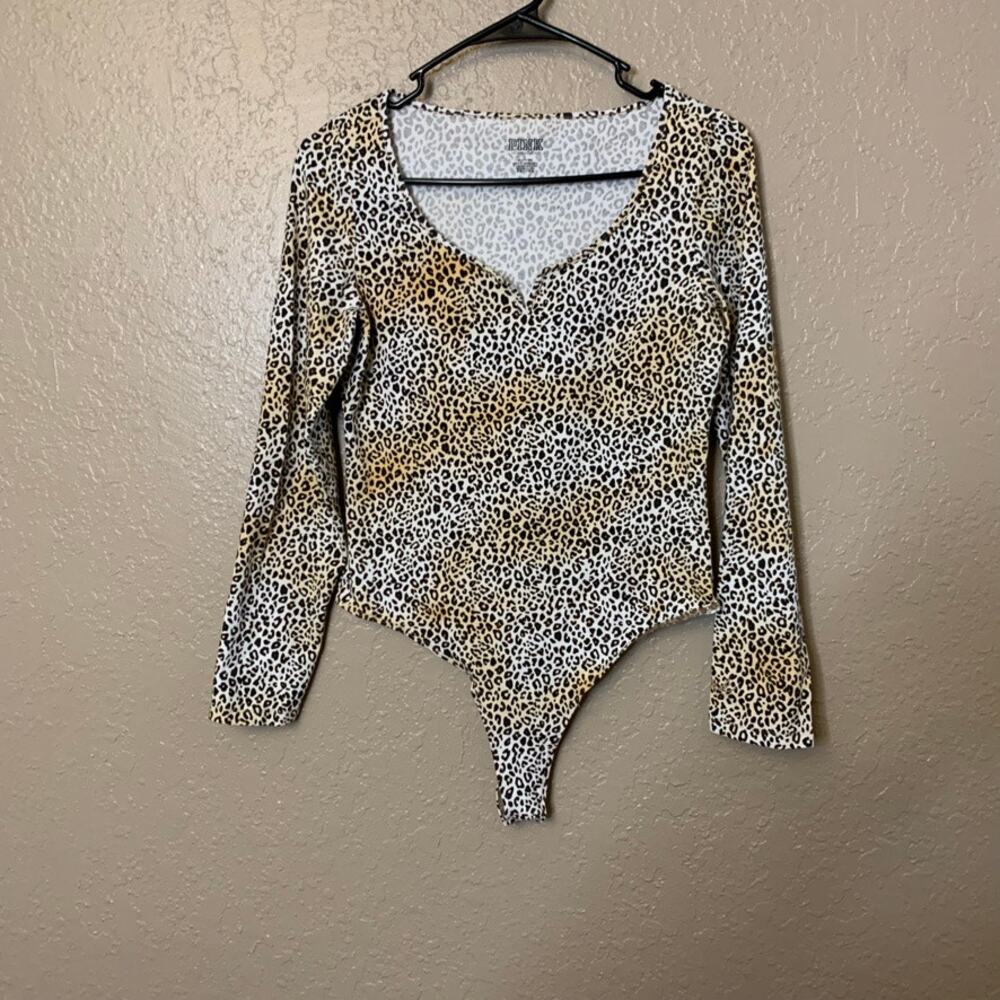 PINK Leopard Body Suit Medium Victoria's Secret Cheetah Animal Print NWOT